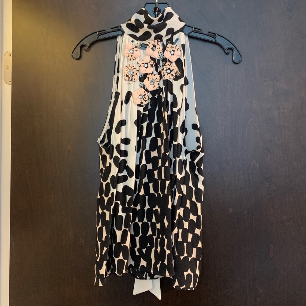 DVF Silk Anastasia Appliqué Top with bow tie